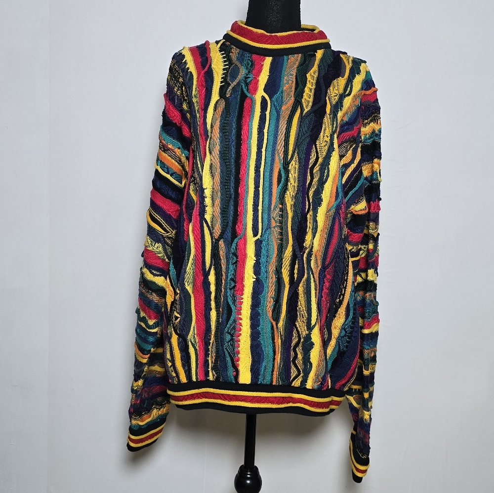 COOGI Men's Vintage 90s 3D Knit Sweater XL Multicolor Australia Made Mercerized